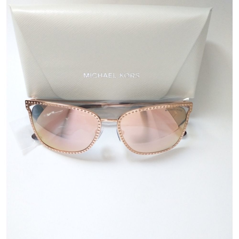 New! MICHAEL KORS Women's Stockholm Mirror Square Sunglasses With Case Rose Gold - Picture 10 of 13